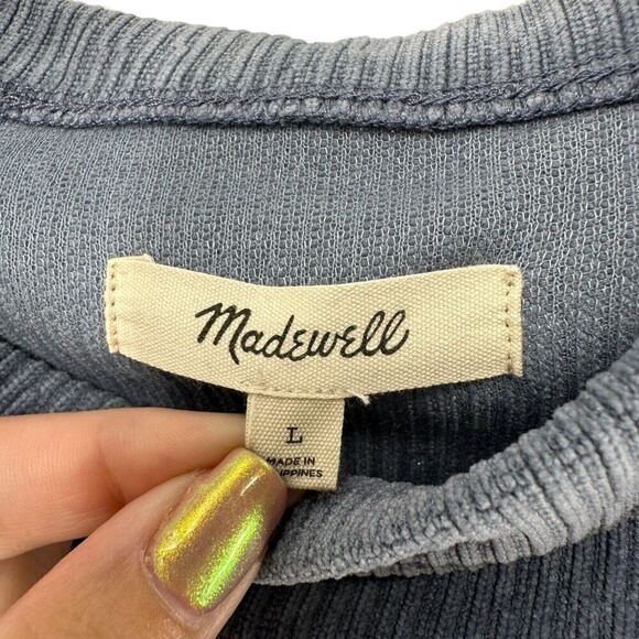 Madewell Top Jacquard Funnel Neck Blue Long Sleeve Size L Wide Sleeves Textured - Picture 4 of 6